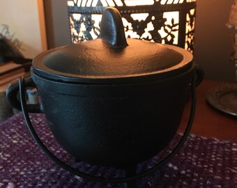 Solid Cast Iron Cauldron/Lid with Handmade Incense and Resins for Charcoal, Charcoal, Holder, Sand, Incense Burner KIT