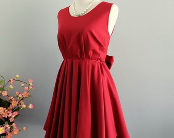 Red dress Blood red dress red party dress dark red prom dress bow back dress red bridesmaid dresses dark red backless dress