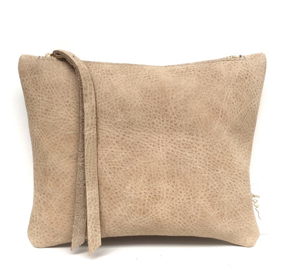 Leather pouch beige, leather purse, small leather bag