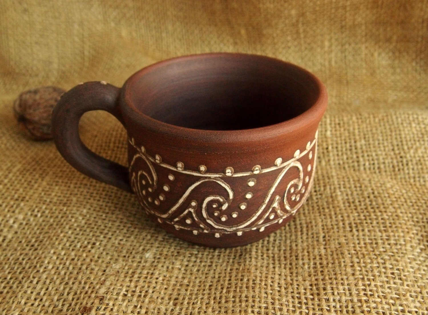 Handmade TEA CUP Unglazed Ceramic MUG Ornamented tea cup