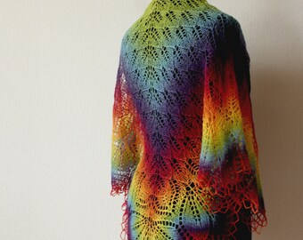 Handknitted lace shawl - rainbow shawl
