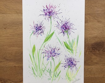 Original Watercolour Abstract Painting - Purple Wildflowers