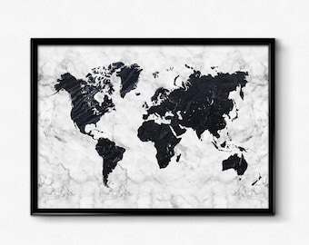 marble world map poster black and white marble art map art poster home wall posters gallery wall large print