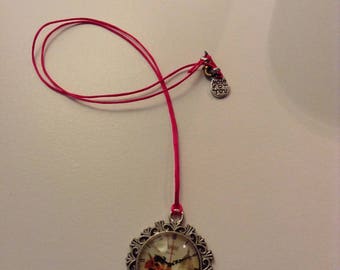 Pink fashion necklace with clock