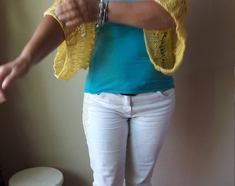 Knitted Shrug Bolero Summer Shrug Lace Knitted Yellow Shrug Hand Knit Cotton Cardigan