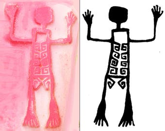 Petroglyph Rock Art Skeleton Man Southwest Design Stamp PMC Ceramic Polymer Clay - ScrapBooking & Textile - Southwest Skeleton Rubber Stamp