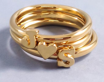 Girlfriend Gift, Valentine's Gift, Gold Letter Ring, Stackable Initial Ring, Custom Letter Ring, Gold Initial Ring, Custom Initial Ring