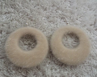 Ivory Faux Fur Hoop Pierced Earrings