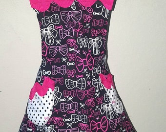Hello Bows! Black, Hot Pink, and White Cooking Apron Crafting Apron Size 5-6