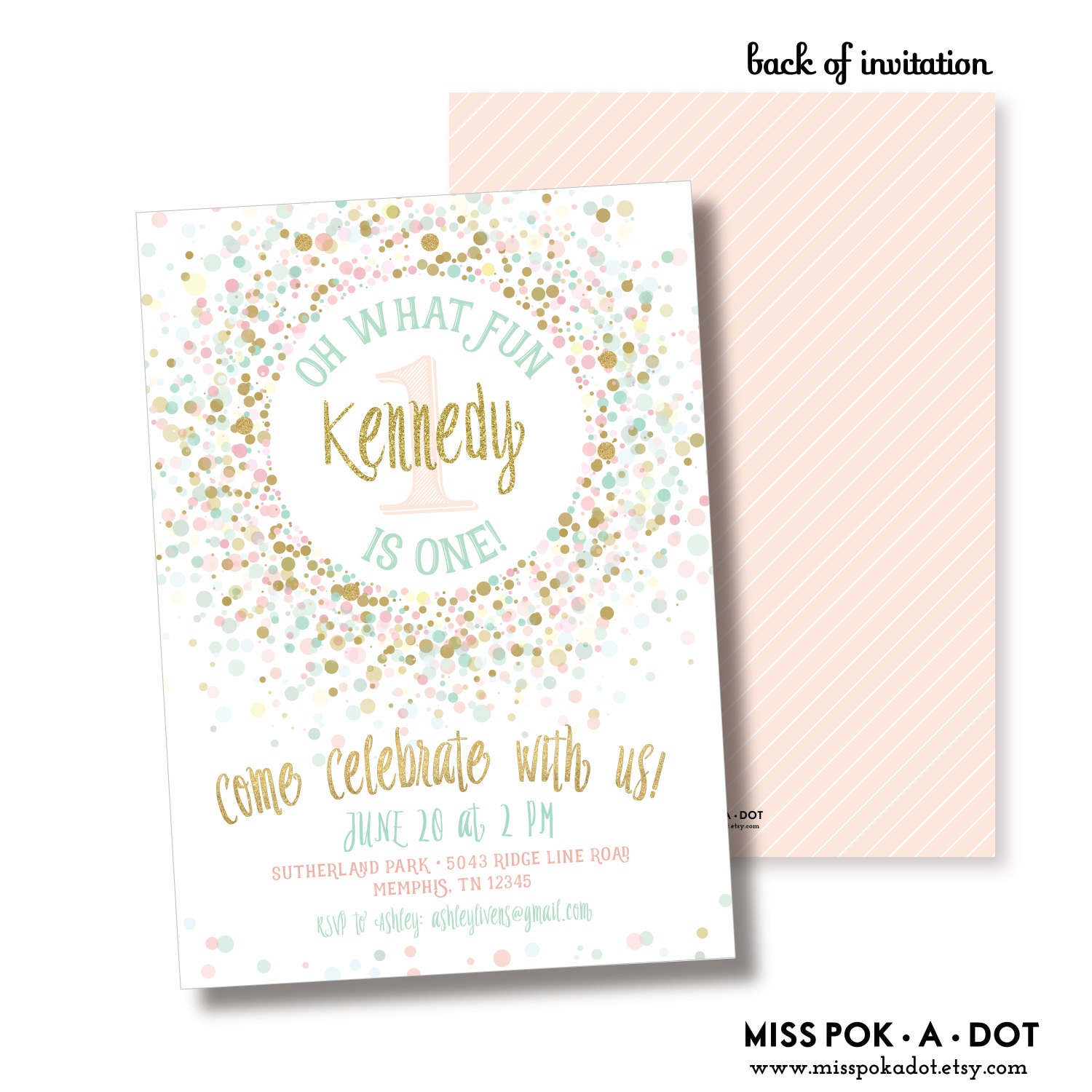 Pink Gold And Mint 1ist Birthday Party Invitation Printable