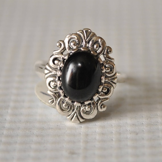 Sterling Silver Black Onyx Art Deco Ring Sz 6 #9762