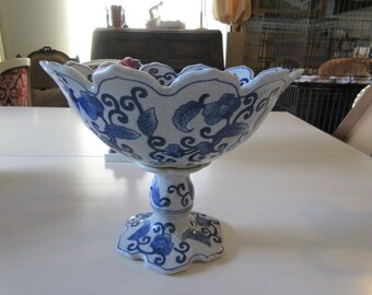 CHINA BLUE and White Compote Centerpiece