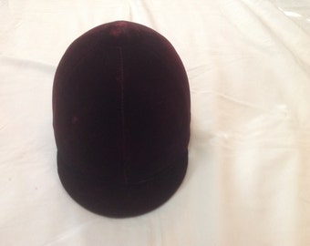 1970's Equestrian Riding Hat, Horse Riding Helmet, Jockey Hat, Dark Wine Velvet Polo Hat ~