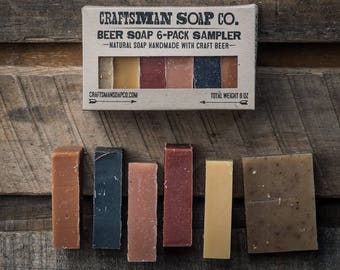 Beer Soap 6-Pack Sample Set // Natural, Handmade, and Vegan // Scented with Essential Oils & Extracts // Gifts for Men