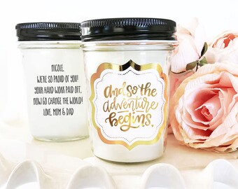 Adventure Awaits Graduation Gift Ideas Travel Gift Ideas College Graduation Gift for Her And So the Adventure Begins (EB3251FG) Grad CANDLE