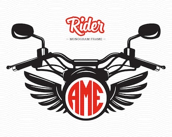 Moto Rider Monogram Frame (SVG, EPS, DXF, Studio3) Motorcycle Cut File for use with Silhouette Studio, Cricut Design Space, Cutting Machines