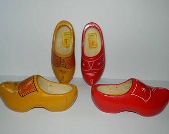 Set of Two Retro 1980s Childs Red and Yellow Wooden Clogs U.S. size 13