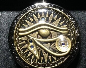 Moon Glory Gears Mechanical Pocket Watch, Eye of Horus