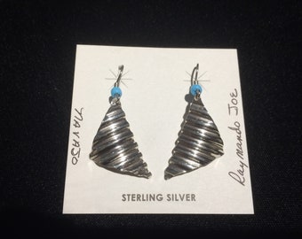 Genuine Authentic Native American Indian handmade stirling silver and turquoise dangle earrings