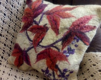Wool felt pillow girlish grapes design wool cushion wool felt art felted pillow throw pillow sofa felt pad decorative felt pillow wet felt.