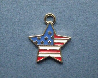 5 American Flag Charms - American Flag Pendants - American Flag - Flag Charm - Flag Star Charm - Enamel Charm - 18mm x 15mm -(J2-12008)
