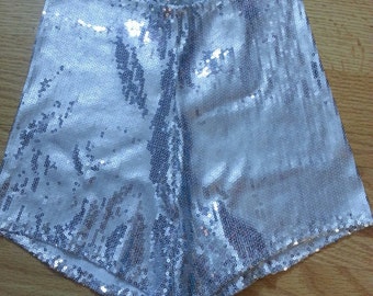 Silver sequined high waisted shorts hot pants by Maria Luck