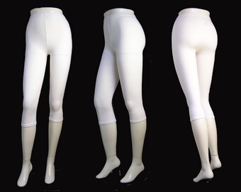 Cotton Spandex Lycra Nylon High Waist Stretch Knee Calf Cropped Pants White Leggings Japanese Casual Leggings Women Clothing 綿7分丈