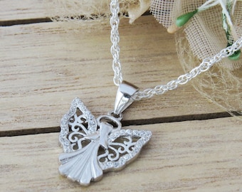 Sterling Silver Angel Necklace, Silver Angel Pendant, Angel Necklace, Guardian Angel Necklace, Silver Guardian Jewelry, Angel Pendant