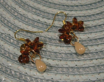 ON CLEARANCE Amber & Cream Glass Drop Earrings