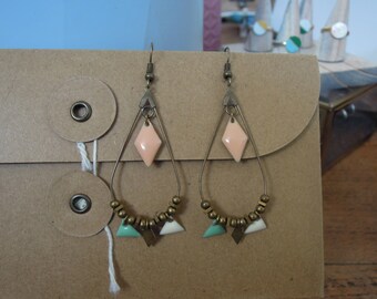 drop earrings in shades of hand/gifts pastels/pastel/pink/blue/white/dangling/beads/diamond/triangle/made for women