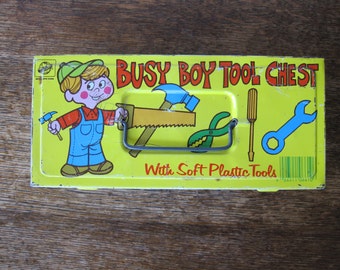 Vintage Busy Boy Tool Chest Ohio Art 1960s Litho Tin Box Pencil Box Treasure Box