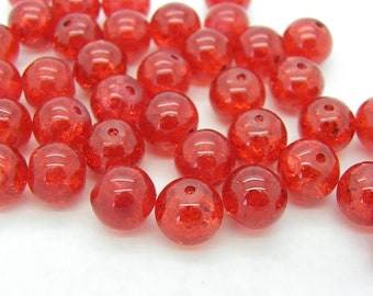 perles10 50 mm Crystal cracked 10 mm with a beautiful red transparent glass