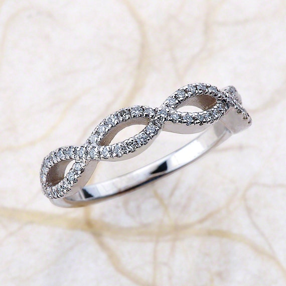 14kt White Gold Diamond Twisted Infinity Knot Engagement Band
