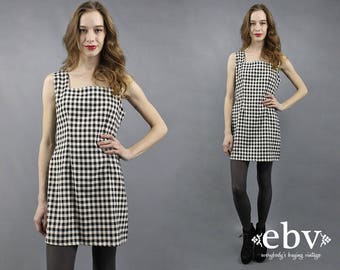 90s Dress 90s Plaid Dress Gingham Dress 90s Mini Dress 1990s Dress 90s Party Dress Plaid Mini Dress Schoolgirl Dress Black + White Dress M