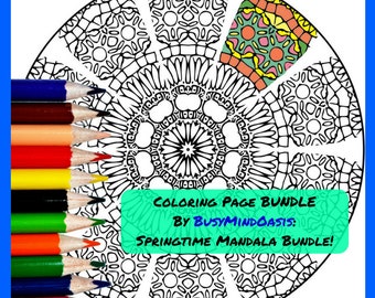 Spring Mandala BUNDLE 1 Adult Coloring Pages Pack Of 4 Beautiful Designs Relaxation