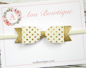 Baby Bow Headband - Ivory Bow Headband - Ivory Felt Bow Headband - Baby Bow Headband - Glitter Bow Headband