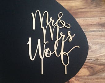 MR & MRS CAKETOPPER, wooden wedding cake topper for engagement, wedding, special occasion