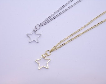 Gold star necklace. Silver star necklace. Tiny open star. Christmas Gift. Winter jewelry.