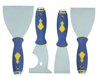 Stainless Steel Putty Knife or Scraper Hand Tool Set of 4 apply caulk scrape dry paint and more with hanger holes fits pegboard small hooks