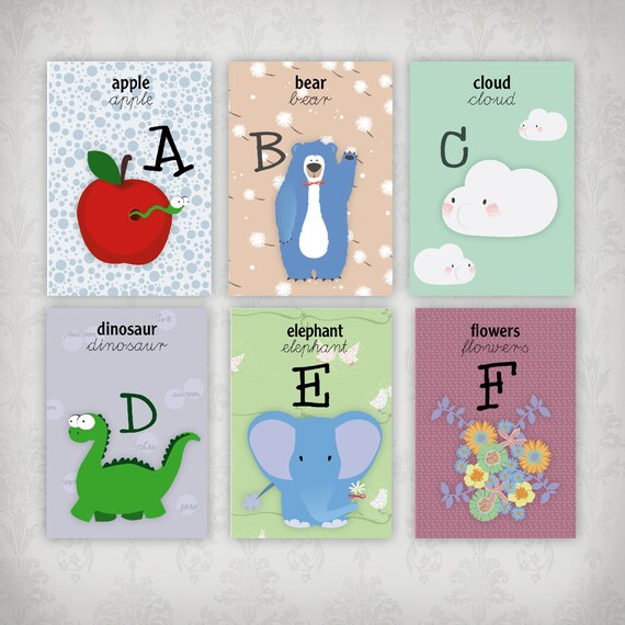 Tarjetas del alfabeto inglés para imprimir para las escuelas y