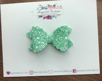 Mint glitter 2.25" scalloped Hair Bow Headband