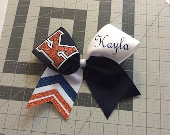 3" Personalized custom Texas Size Cheer bow - single layer flip - single end trimmed - squad discounts - purple white