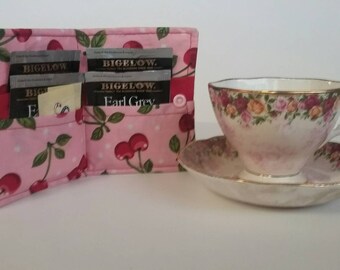 Tea Bag Wallet, Tea Bag Holder,Tea Wallet, Tea Bag Storage, Tea Bag Caddy, Travel Tea Bag Holder, Tea Bag Case, Cherry