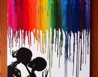 Skeleton love melted crayon art
