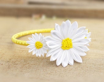 Daisy headband, Daisy baby headband, girls hair accessories, Yellow white flower crown Baby girl gift Daisy crown Kanzashi Toddler headbands
