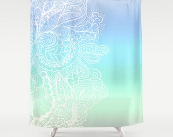 Shower Curtain Pastel Purple Blue Green Paisley Whimsical India Mehndi Henna Design Pattern Home Bath Room Decor