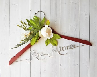 Wedding Hanger White Peony Flowers First and Last Name Personalized Hanger Custom Hanger Bridal Hanger Bride Bridal Shower Gift Bridesmaid
