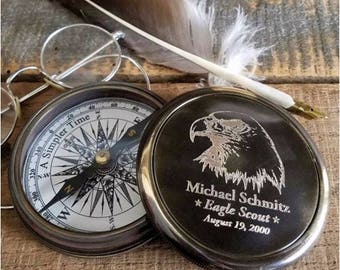 Engraved Eagle Scout Brass Compass