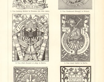 1903 Vintage Print of Bookplates or Ex-librīs