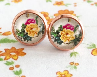 Orange Flower, Flower Earrings, Orange Earrings, Orange Blossoms, Cherry Blossom, Sakura Studs, Sakura Posts, Sakura Earrings, Orange Sakura